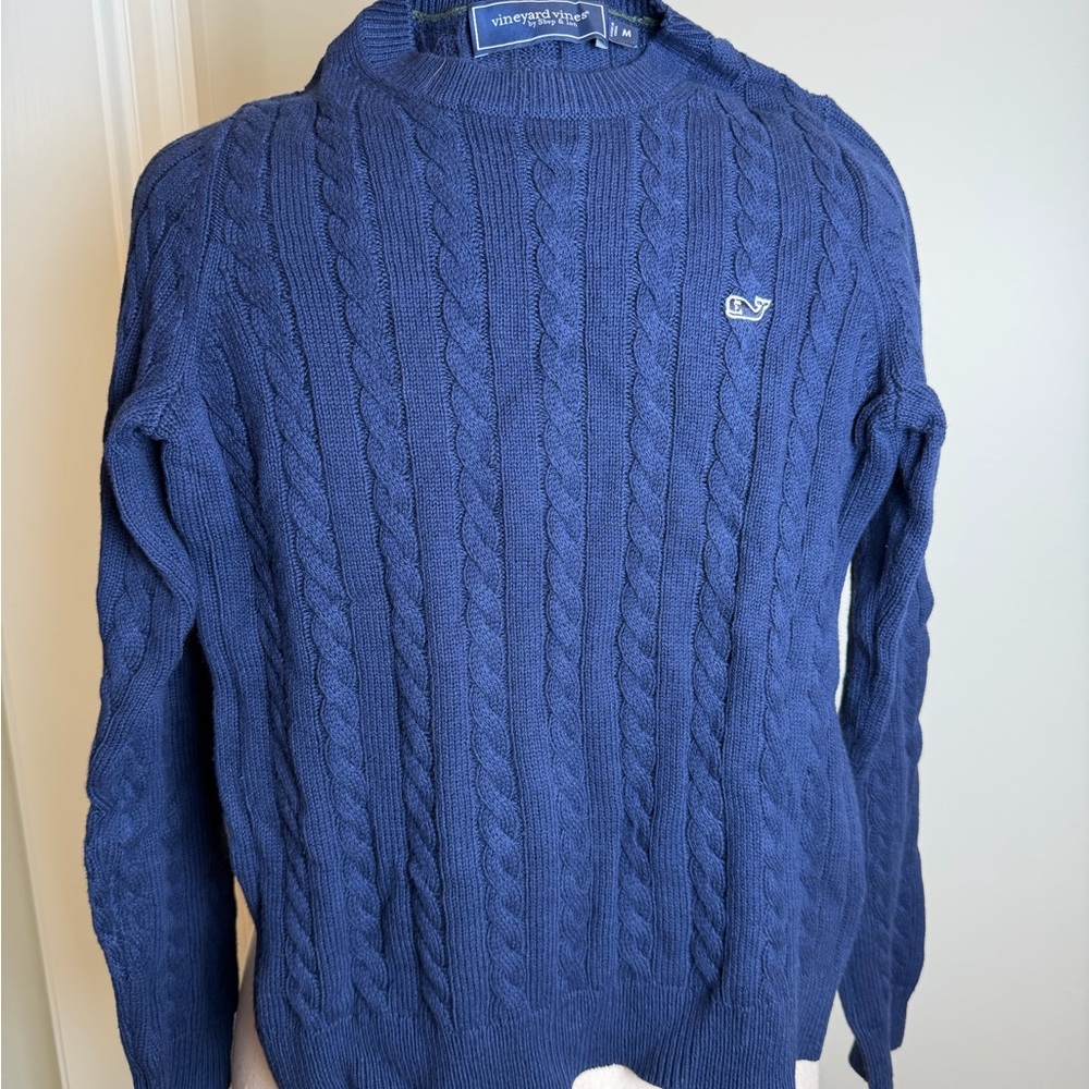 Boys Size M (12-14) Vineyard Vines Cable Knit Crewneck Sweater - Navy